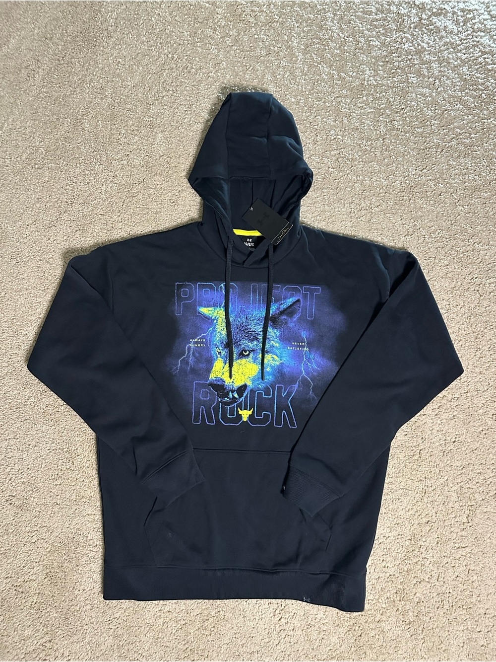 Under Armour Black Hoodie with Blue and Yellow Wolf Graphic